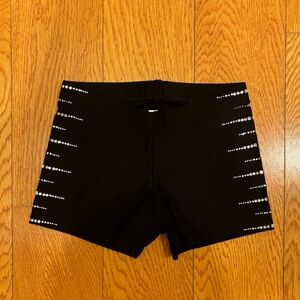 Motion Wear Black Spandex Dance Shorts with crystals, Petite Adult